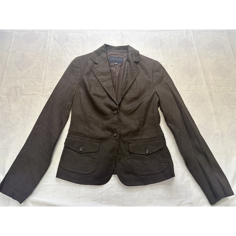 Banana Republic Womens Blazer Size 0 Classic Fit Brown Linen Blend